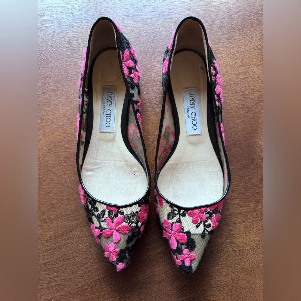 Jimmy Choo lace embroidered Flats 37 1/2 |  US 7